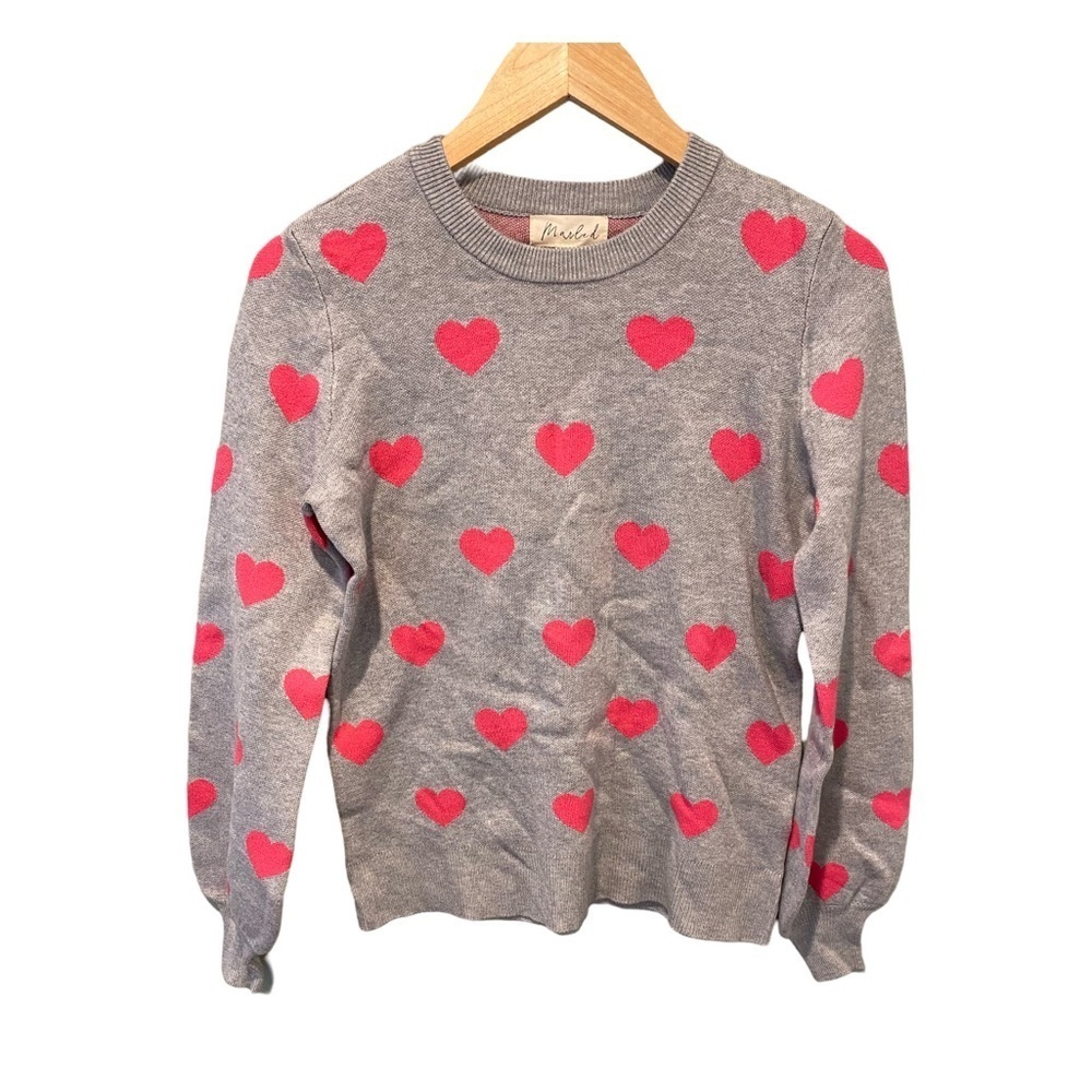 Marled Long Sleeve Gray Red Heart Valentine's Sweater NWT Size XS